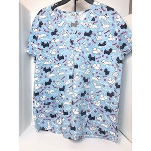 Scrubin uniforms Women's Blue Doggie  scrub top Med.